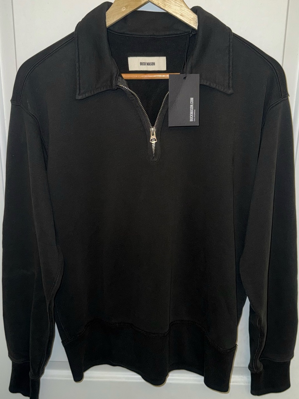 Buck Mason NWT Welterweight Quarter-Zip Sweatshirt in “Black Sunfade” - Picture 3 of 11